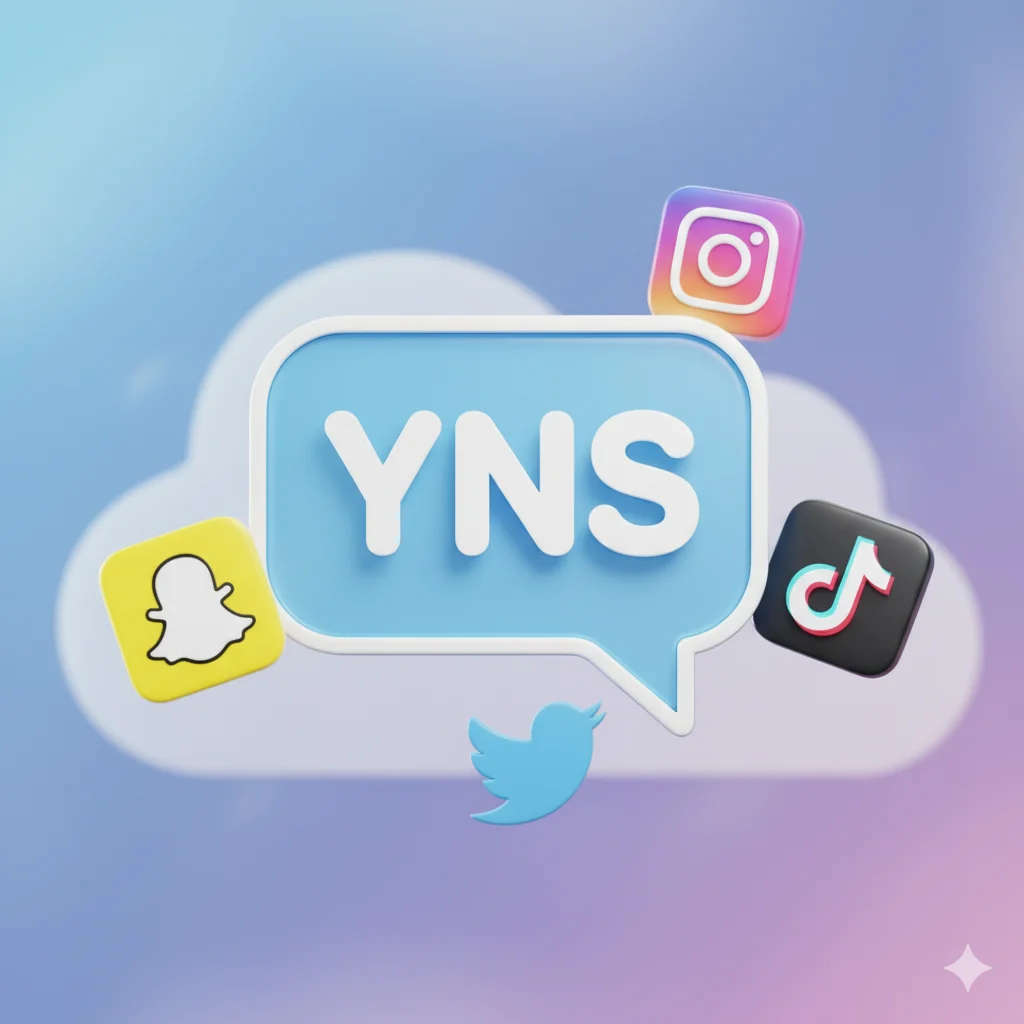 YNS abbreviation surrounded by social media platform icons