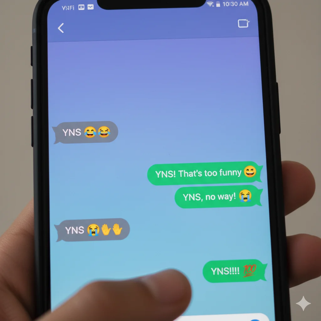 Smartphone chat showing YNS abbreviation with emojis