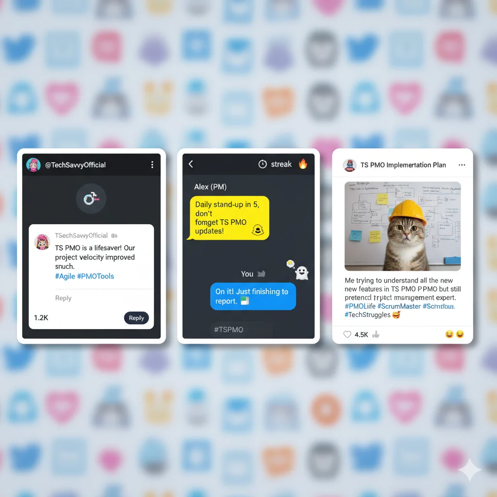 Three examples of TS PMO in social media chats and memes, showing how it’s used online.