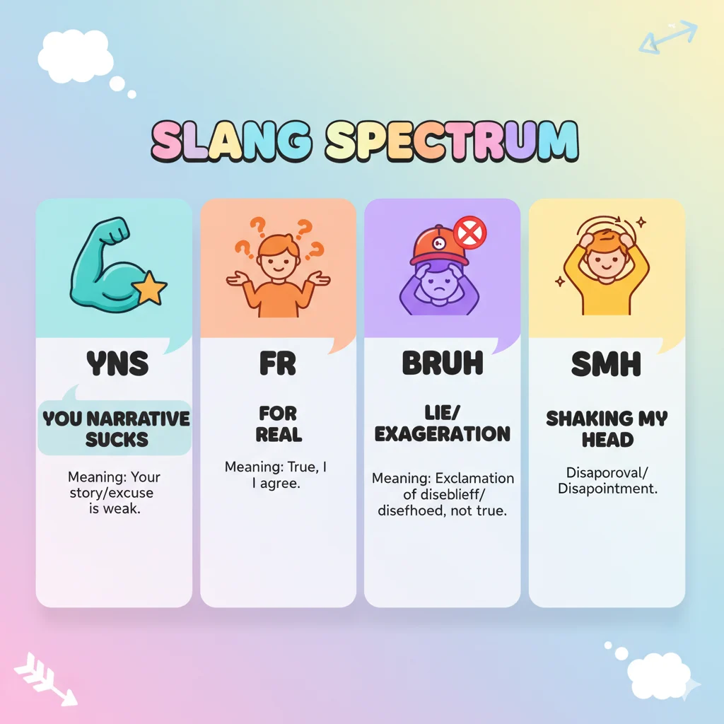 Comparison of YNS and other slang terms in a chart format
