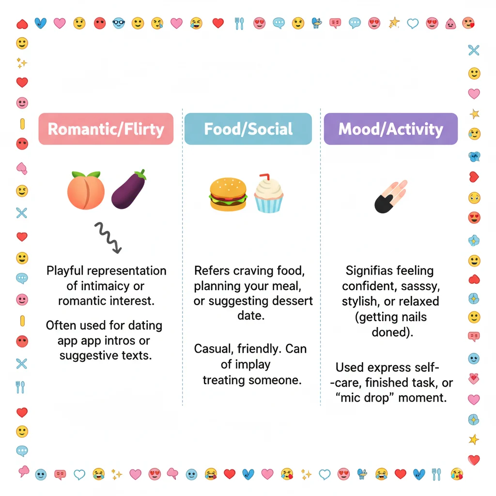 Emoji comparison chart with meanings of burger, grape snow cone, and others.