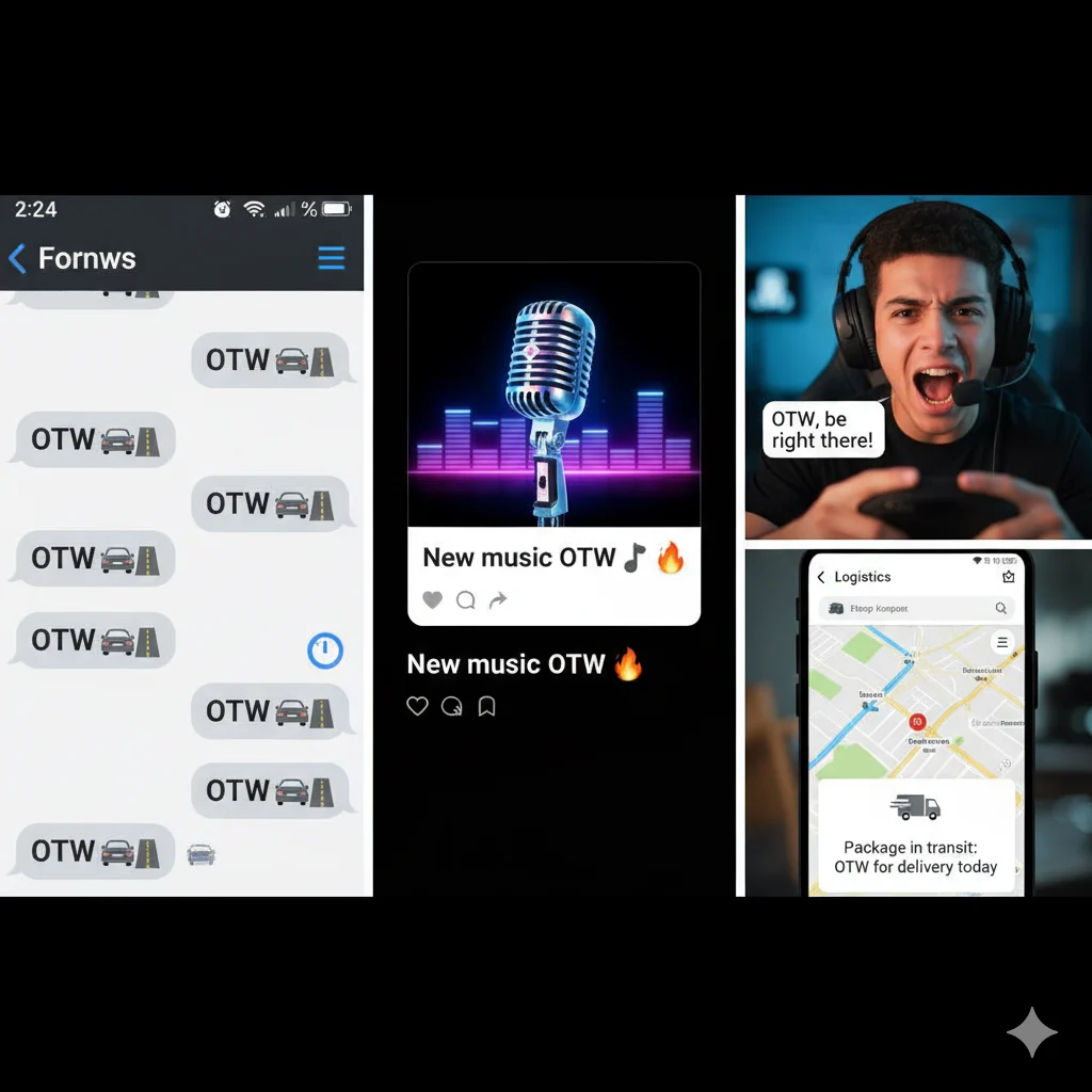 Gaming chat and logistics screen both showing OTW meaning on the way.